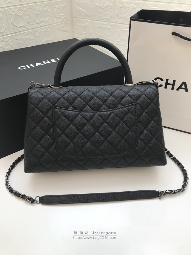 Chanel女包 A92991 小球紋手柄單肩斜挎女包 香奈兒手提中號口蓋包 顆粒壓花小牛皮 香奈爾手拎包  djc2612
